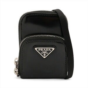 Prada black leather logo plaque pouch adjustable strap